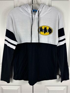 DC Comics Junior Women's Batman logo Hoodie Sweatshirt Varsity Stripes M 7-9